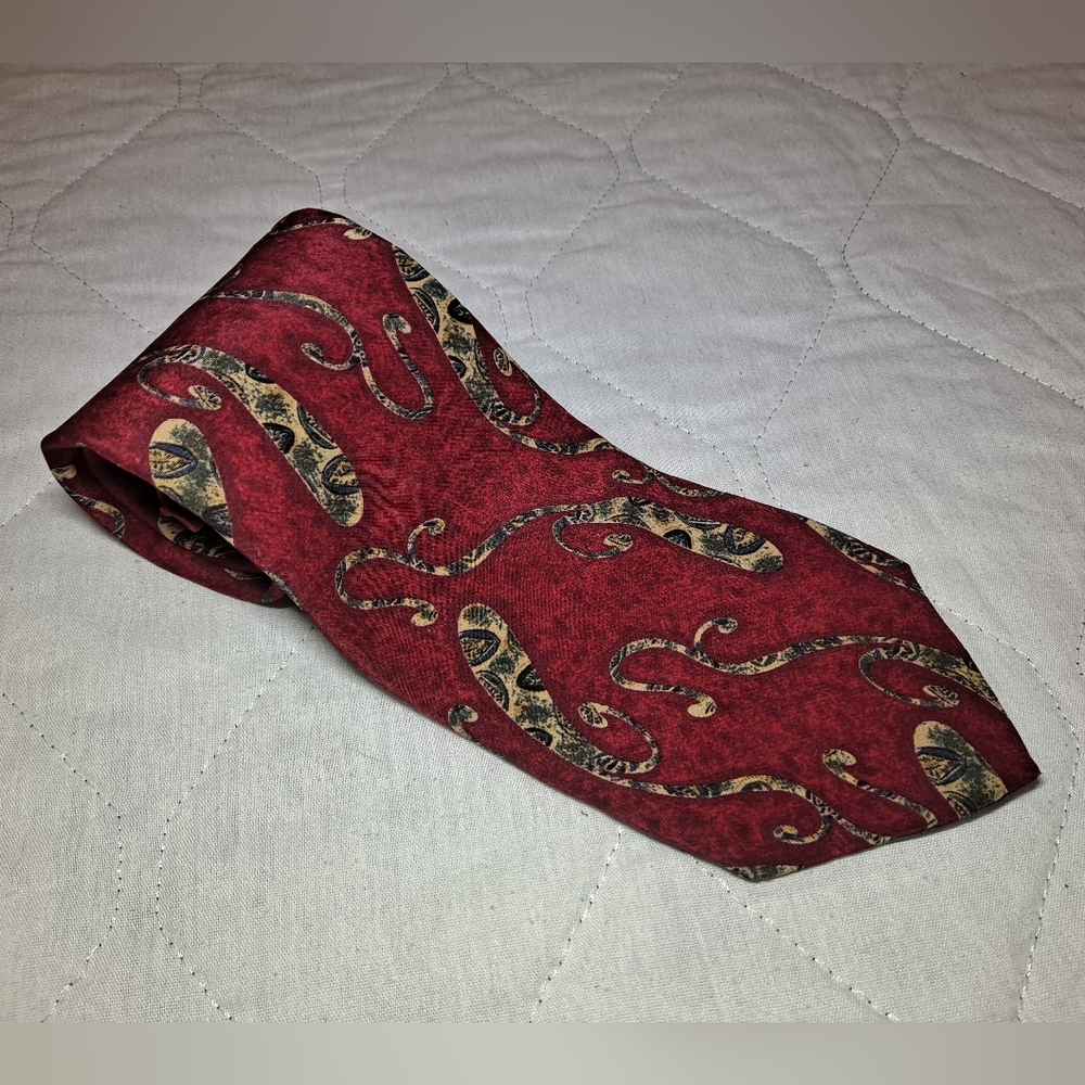 Jacobs Roberts Ltd. 💯 Silk Necktie 57"x3.5" Burgundy/Tan Paisley Made in USA